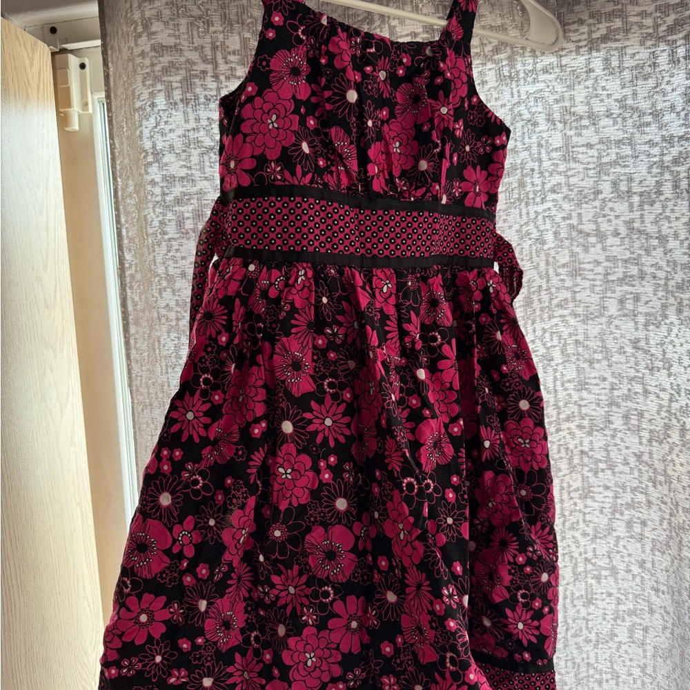 Girls Floral Sleeveless Party Dress in Pink and Black